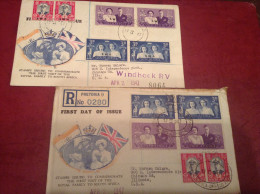 South Africa, 1947 FDCs (x2) - The First Visit Of The Royal Family To South Africa - Blokken & Velletjes