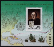 Christopher Columbus / 500th Anniv. America / MNH Block - Hungary 1991 - Cristóbal Colón