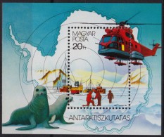 Seal / Helicopter - Discovering Antarctica - Block - Hungary 1987 - No Gum - Onderzoeksstations