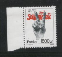 POLAND 1990 10TH ANNIV SOLIDARNOSC SOLIDARITY TRADE UNION NHM VICTORY SIGN HAND MARGIN COPY - Solidarnosc-Vignetten