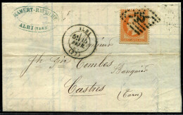 FRANCE - N° 31, DENTS MASSICOTÉES, SUR DEVANT DE LETTRE D'ALBI LE 15/2/1869, POUR CASTRES - SUP - Coil Stamps