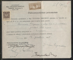 POLAND 1934 POWER OF ATTORNEY WITH 50GR COURT JUDICIAL REVENUE BF#17 & 3ZL GENERAL DUTY REVENUE BF#108 - Fiscale Zegels