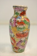 Ancien Petit Vase Soliflore Décor Floral Avec Oiseau, Rehaussé De Dorure - Arte Popular