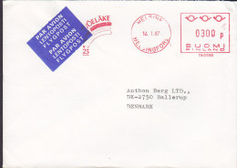 Finland Airmail Par Avion Label HELSINKI Meter Stamp 1987 Cover Brief To Denmark EMA Print Machine Owl Uhle Cachet - Briefe U. Dokumente