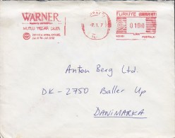 Turkey WARNER 1987 Meter Stamp Cover Lettera To Denmark EMA Print Machine - Covers & Documents