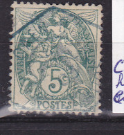 FRANCE N° 111b  5C VERT JAUNE  TYPE BLANC CACHET A DATE HEXAGONAL ENCRE VERTE - Gebruikt