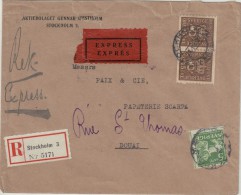 SUEDE SVERIGE COVER EXPRESS REC STOCKHOLM 24/10/27 FRANCE DOUAI YT 123+PAIRE 140 - 1920-1936 Rouleaux I