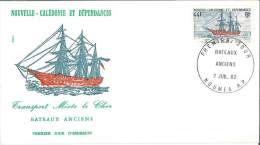 FDC Nouvelle Calédonie Et Dépendances - Bateaux Anciens - Transport Mixte Le Cher - 1982 - FDC