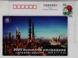 Night View Of Petrochemical Plant,Swatch FIVB Beach Volleyball,CN05 Shanghai Open Competition Advert Pre-stamped Card - Pétrole
