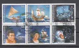 Marshall Isl.   Scott No. 418-23   Used   Year  1992   Block Of 6 - Marshall Islands