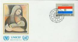 ONU UNO NEW YORK FDC Premier Jour Poste 429 DRAPEAU FLAG UNICEF Bhutan Bhoutan Mother Child - FDC