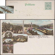 Württemberg 1896. Carte Entier TSC. Grüss Aus Stuttgart. König-Karls-Brücke (pont), Diligence Et Tram à Chevaux, Kayaks - Canoa