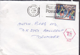 Great Britain SWANSEA 1987 Cover To Denmark T, TAXE T-Cancelled Christmas Stamp - Lettres & Documents