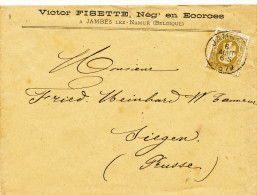 105/22 - Lettre TP 32 JAMBES 1879 Vers SIEGEN Prusse -  Entete Fisette , Négociant En Ecorces - Posta Rurale