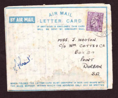 Great Britain On Cover / Air Mail Letter (Card) To Durban South Africa - 1943 - King George VI - Zonder Classificatie