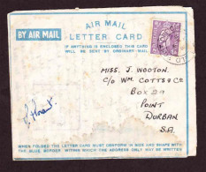 Great Britain On Cover / Air Mail Letter (Card) To Durban South Africa - 1943 - King George VI - Sin Clasificación