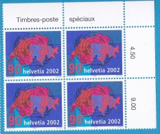 N° 1740 Adhésion De La Suisse à L´ONUEmblème De ONU Sur Carte Du Pays: Bloc De 4 Timbres - Nuevos