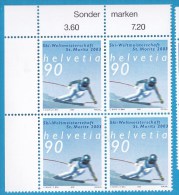 N° 1741 Championnat Du Monde De Ski Alpin 2002  à St Moritz: Bloc De 4 Timbres - Nuevos