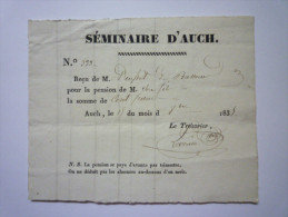 Séminaire  D´AUCH  :  Reçu Pour  PENSION   1835  (DOUSSET  ,  Bassoues) - Diplômes & Bulletins Scolaires