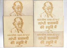 INDIA  4 X BOOKLET GANDHI CENTENARY 1969 WITH STAMP + CANCELLATION - Cartas & Documentos