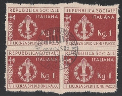 ITALIA R.S.I. - 1944 - Franchigia Militare: Quartina Usata Marca Del Valore Da 1 Kg. Bruno Rosso - In Buone Condizioni. - Paketmarken