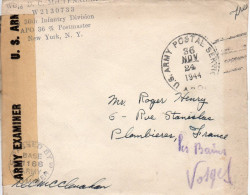 ETATS UNIS LETTRE MILITAIRE CENSUREE POUR LA FRANCE 1944 - Briefe U. Dokumente