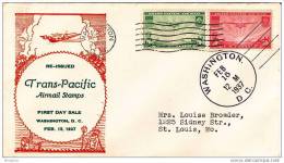 1937  Trans-Pacific Airmail Stamps Sc C21-2  On Single Fox Cacheted Cover  Superb - 1851-1940