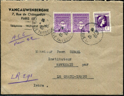 FRANCE - MARIANNE D´ALGER - N° 637 + 626 (2) / LR PROVISOIRE DE PARIS LE 4/10/1945 POUR L'ISERE - TB - 1944 Hahn Und Marianne D'Alger