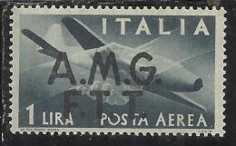 TRIESTE A 1947 AMG-FTT SOPRASTAMPATO D´ITALIA ITALY OVERPRINTED POSTA AEREA AIR MAIL DEMOCRATICA LIRE 1 MNH BEN CENTRATO - Airmail