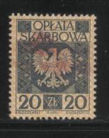 POLAND GENERAL DUTY REVENUE (OPLATA SKARBOWA) 1960 ENGRAVED EAGLE ON SHIELD WITH IMPRINT 20ZL SLATE BLUE USED BF#192 - Fiscali