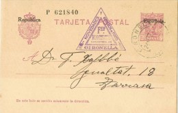 7067. Entero Postal GIRONELLA (Barcelona) 1931. Alfonso XIII Sobrecarga Republica. - 1931-....