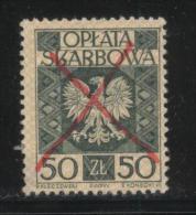 POLAND GENERAL DUTY REVENUE (OPLATA SKARBOWA) 1960 ENGRAVED EAGLE ON SHIELD WITH IMPRINT 50ZL DARK GREEN USED BF#193 - Revenue Stamps