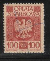POLAND GENERAL DUTY REVENUE (OPLATA SKARBOWA) 1960 ENGRAVED EAGLE ON SHIELD WITH IMPRINT 100ZL RED USED BF#194 - Fiscaux