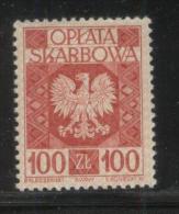 POLAND GENERAL DUTY REVENUE (OPLATA SKARBOWA) 1960 ENGRAVED EAGLE ON SHIELD WITH IMPRINT 100ZL RED NHM BF#194 - Steuermarken
