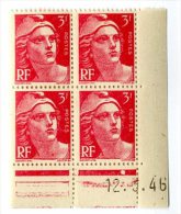 TYPE MARIANNE DE GANDON    3 F    -  Y & T N° 716  -  COINS DATES   12 3 46   -  SANS TRACE DE CHARNIERE - 1940-1949