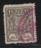 POLAND GENERAL DUTY REVENUE (OPLATA SKARBOWA) 1948 SMALLER EAGLE 15ZL DARK BROWN USED BF#145 - Fiscaux