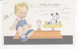 CPA-FANTAISIE-1941-ILLUSTRATEURS- SIGNES-JANSER-DESSIN-GROSSIR C'EST VIEILLIR-UN BEBE ET UN PETIT CHIEN SUR UNE BALANCE - Janser