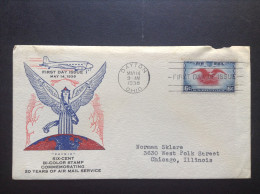 US, 1938 FDC - Six-Cent Bi-Color Stamp Commemorating 20 Years Of Air Mail Service First Day Issue - 1851-1940