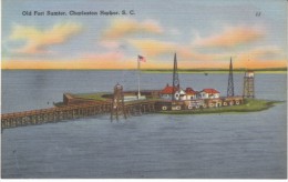 Charleston SC South Carolina, Old Fort Sumter In Harbor, C1930s/40s Vintage Linen Postcard - Charleston