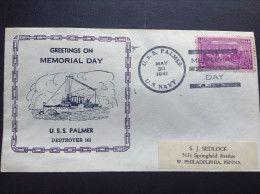 US, 1941 Naval Cover - U.S.S. Palmer, Destroyer 161 (Memorial Day 1941) - 1941-1950