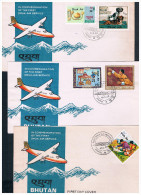 Bhutan Scout Pfadfinder Flugpost First Druk Air Service 3 FDC Mit Aufdruckmarken 807/11 - Bhutan