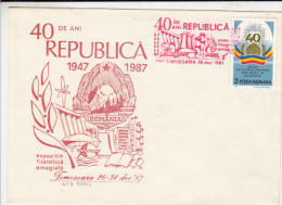 ROMANIAN REPUBLIK ANNIVERSARY, SPECIAL COVER, 1987, ROMANIA - Lettres & Documents