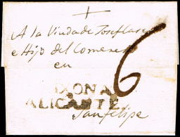 ALICANTE PREF. - JIJONA - CARTA CIRC. A S. FELIPE 1805 - FECHADA EN CREMADES - ...-1850 Prephilately