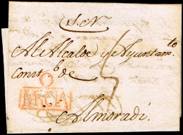 ALICANTE PREF. - ORIHUELA PE 3R - CARTA CIRC. A ALMORADI 1821 - PORTEO MANUS. 5 - ...-1850 Prephilately