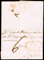 ALICANTE PREF. - VILLAJOYOSA PE 2R - CARTA CIRC. A S. FELIPE - PORTEO MANUS. 6 - ...-1850 Préphilatélie