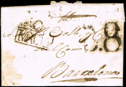 ALICANTE PREF. - ORIHUELA PE 3N -  CARTA CIRC. A BARCELONA 1799 - PORTEO B8 - ...-1850 Prefilatelia