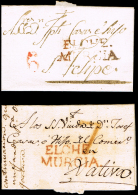 ALICANTE PREF. - ELCHE P.E. 4 - CONJUNTO 2 CARTAS CIRC. A JATIVA - PORTEO 6 Y 7 - ...-1850 Prephilately