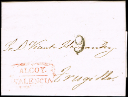 ALICANTE PREF. - ALCOY P.E. 4 R - CARTA CIRC. A TRUJILLO 1842 - PORTEO 9 - ...-1850 Prefilatelia