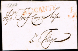 ALICANTE PREF. - ALICANTE P.E. 12 R - CARTA CIRC. A JATIVA 1798 - PORTEO 5 - ...-1850 Préphilatélie