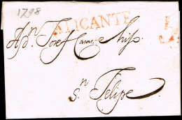 ALICANTE PREF. - ALICANTE P.E. 12 R - CARTA CIRC. A JATIVA 1798 - PORTEO 5 - ...-1850 Prefilatelia